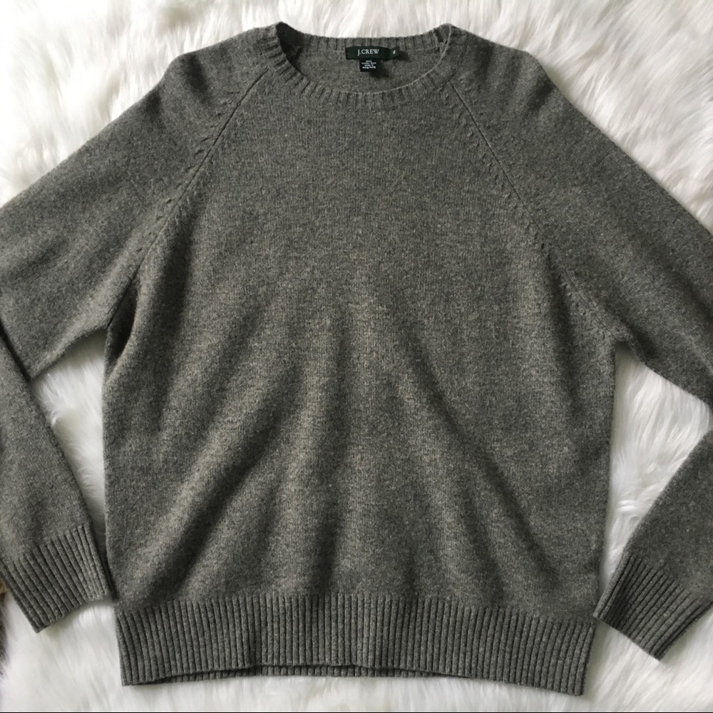J. Crew Gray Lambs Wool Crew Neck Sweater